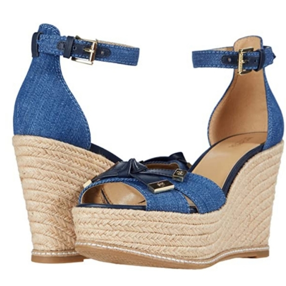 michael kors denim wedge sandals